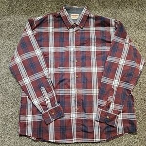 Wrangler Men’s Authentics Plaid Flannel Shirt XL Red Blue White